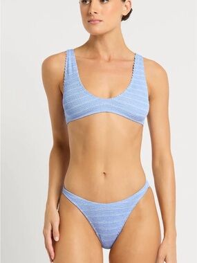 bond-eye Light Blue Ribbed Scoop Bikini Top & High-Leg Bottom